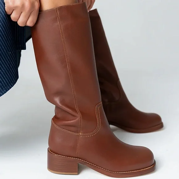 Steve Madden Riggs Rust Leather Tall Knee High Boots - Picture 4 of 7